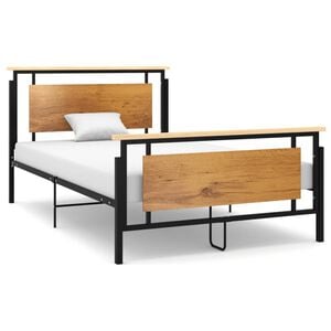 vidaXL Bed Frame Black Solid oak wood, powder-coated metal, MDF Double