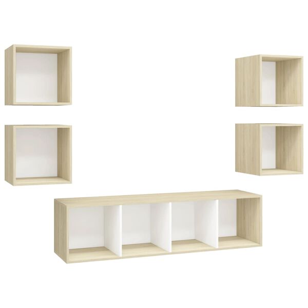 vidaXL TV Cabinet Set White and Sonoma Oak Engineered Wood Medium