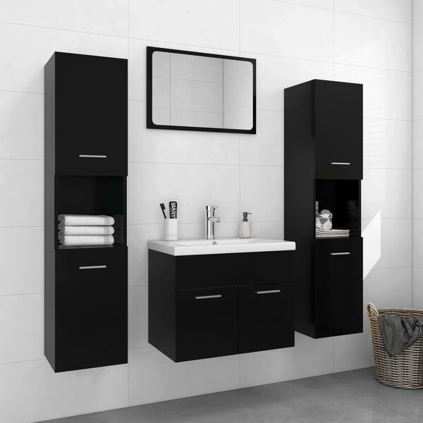 vidaXL Bathroom Furniture Set Black Engineered wood, Ceramic