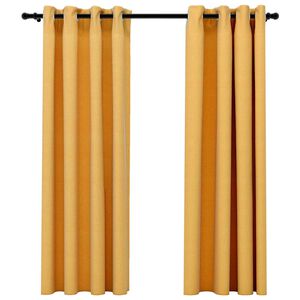 vidaXL Linen-Look Blackout Curtains with Grommets 2pcs Yellow 140x68.9 "