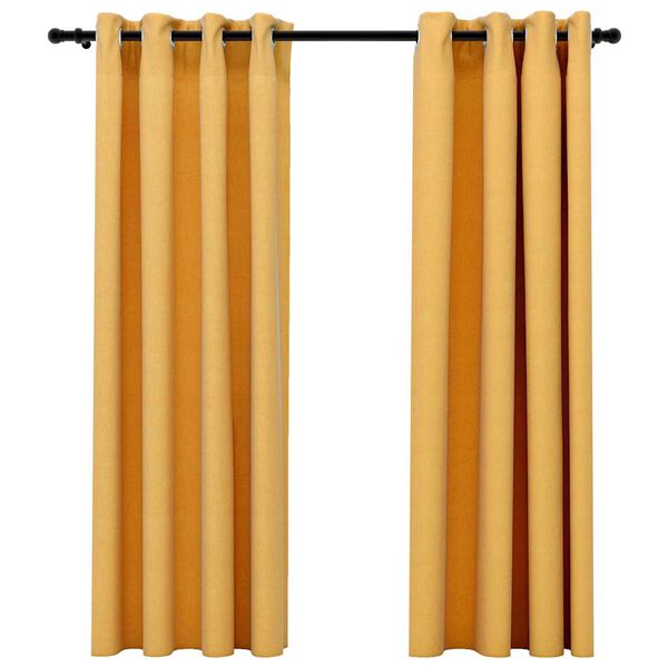 vidaXL Linen-Look Blackout Curtains with Grommets 2pcs Yellow 140x68.9 "
