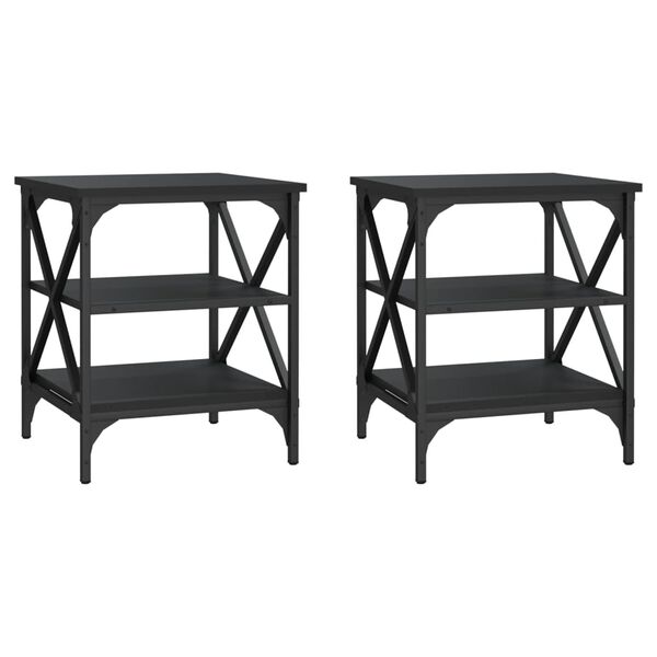 vidaXL Side Table Set of 2 Black Engineered wood, steel