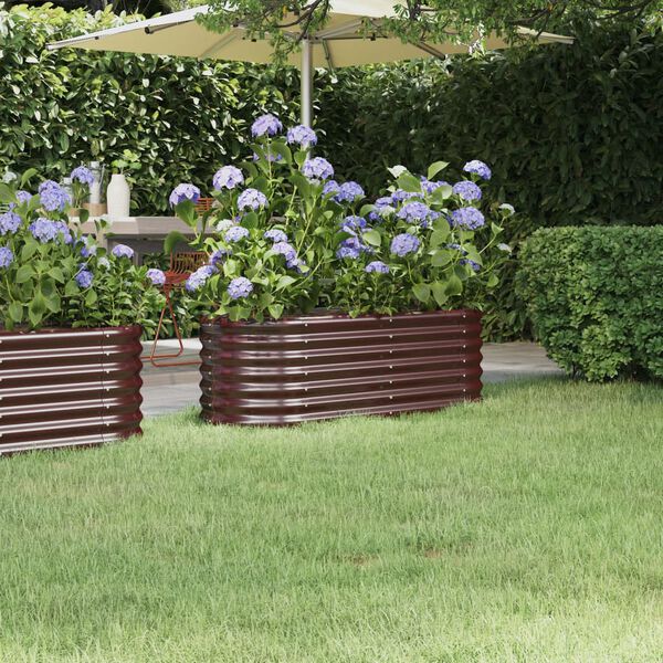 vidaXL Garden Raised Bed Brown Powder-Coated Steel 44.9 x 15.7 x 14.2 in