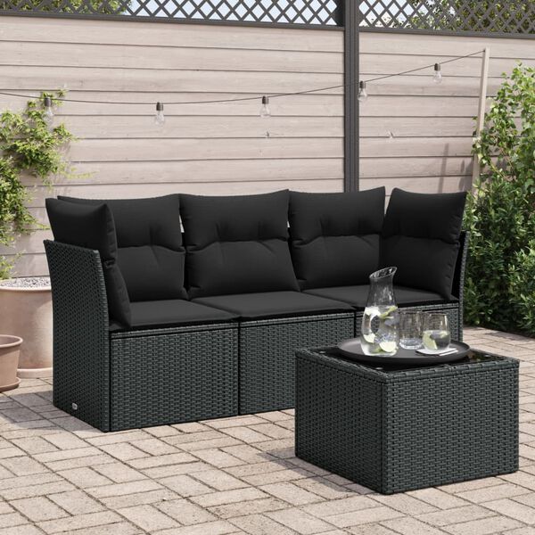 vidaXL Garden Sofa Set Black PE rattan Medium Modular Garden Sofa Set