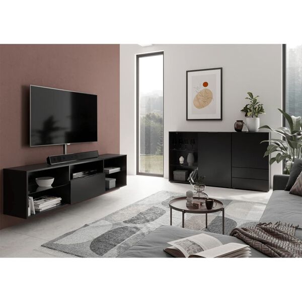 FMD TV Cabinet Black Melamine-coated particle board Medium TV Cabinet