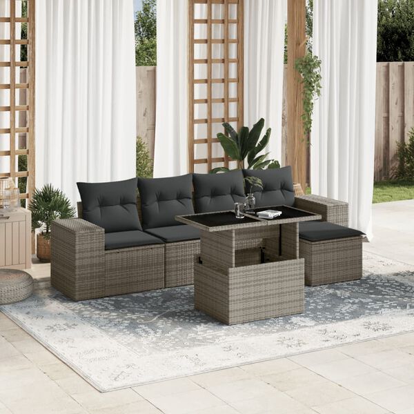 vidaXL Garden Sofa Set Grey PE rattan, powder-coated steel, tempered glass
