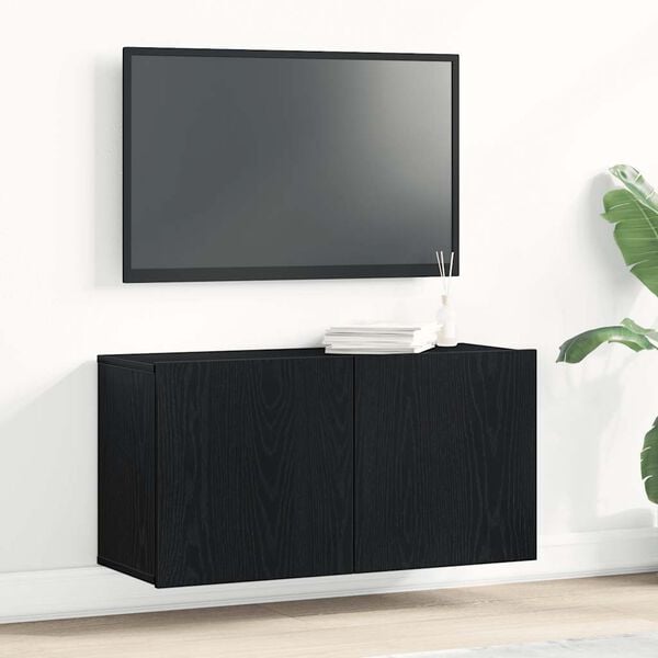 vidaXL TV Cabinet Black Oak 31.5 x 11.8 x 16.1" Engineered Wood