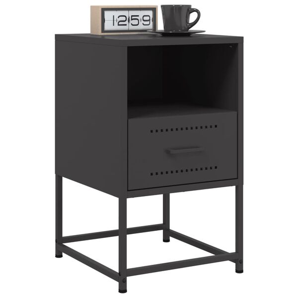 vidaXL Bedside Cabinet Black Steel Medium Bedside Cabinet Rectangular