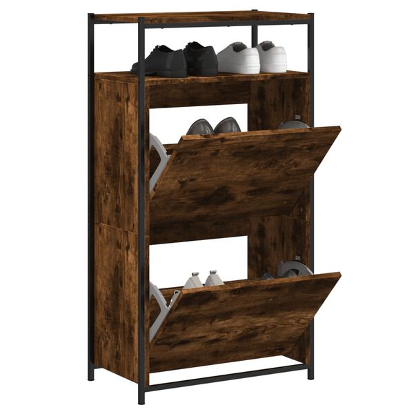vidaXL Shoe Cabinet Smoked Oak Engineered Wood 23.6x13.4x44.1 in