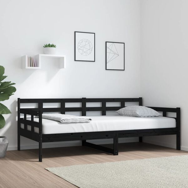 vidaXL Day Bed Black Solid pine wood 35.4 x 74.8 in