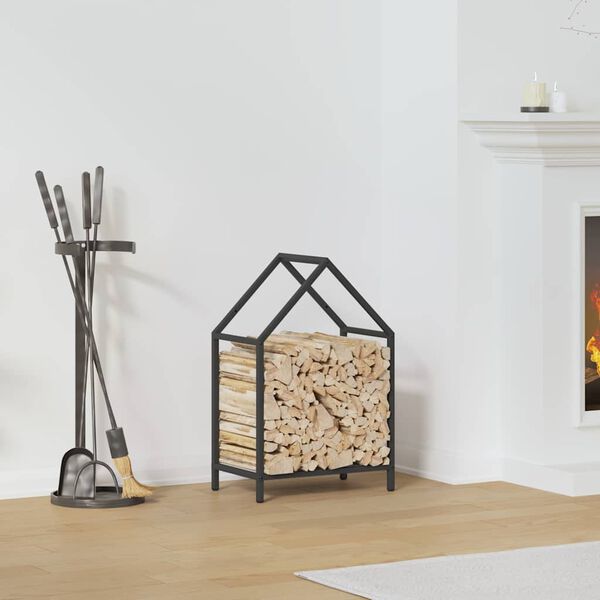vidaXL Firewood Rack Black 15.7x9.8x23.6" Cold-rolled steel