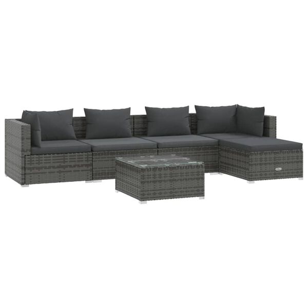 vidaXL Garden Lounge Set Grey PE rattan, powder-coated steel, plastic, glass