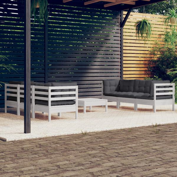 vidaXL Garden Lounge Set White Solid pinewood, fabric (100% polyester)