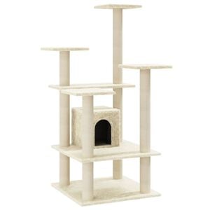 vidaXL Cat Tree Cream Engineered wood, plush, sisal Medium Durable
