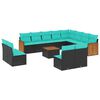 vidaXL 13 Piece Garden Sofa Set with Cushions Black Poly Rattan