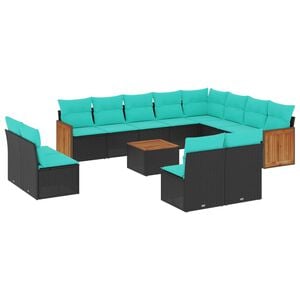 vidaXL 13 Piece Garden Sofa Set with Cushions Black Poly Rattan