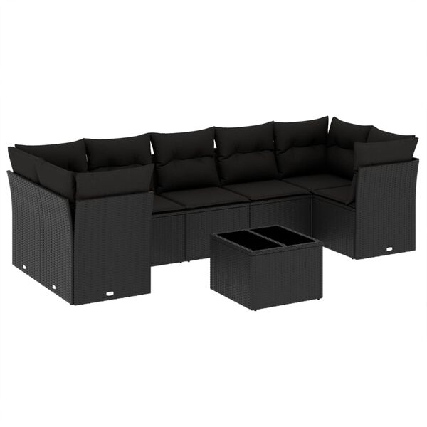 vidaXL Garden Sofa Set Black PE Rattan Large Adjustable Feet