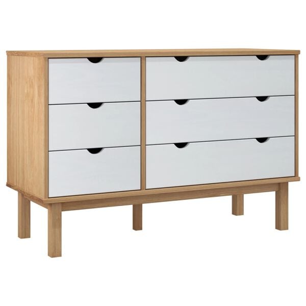 vidaXL Drawer Cabinet Brown and White Solid pine wood, engineered wood