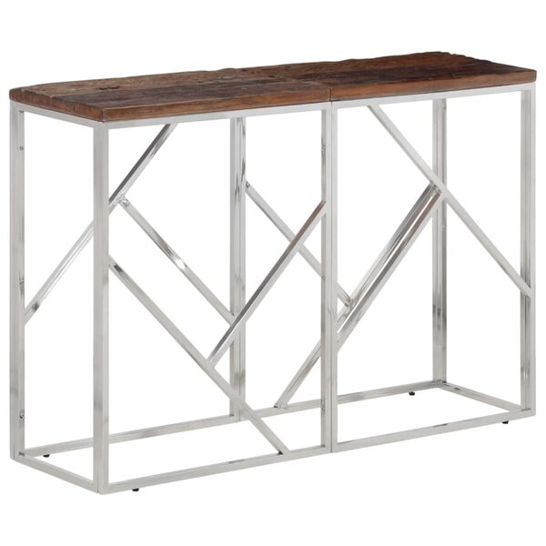vidaXL Console Table Silver Stainless Steel, Solid Sleeper Wood Medium