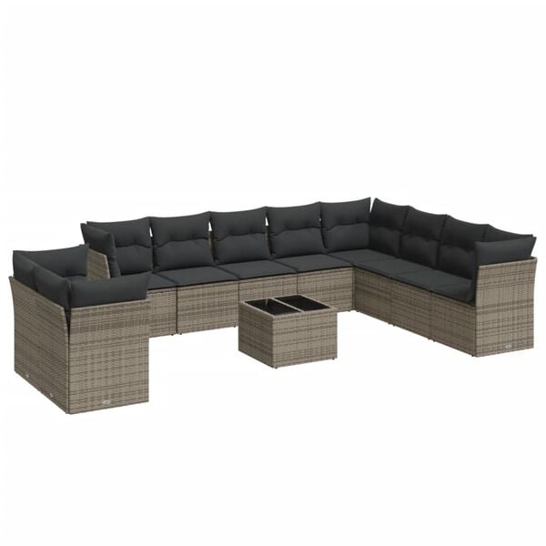 vidaXL Garden Sofa Set Grey PE rattan, tempered glass, powder-coated steel
