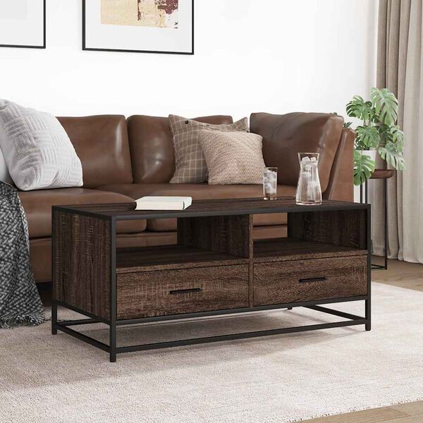 vidaXL Coffee Table Brown Oak Engineered Wood, Metal Medium Coffee Table