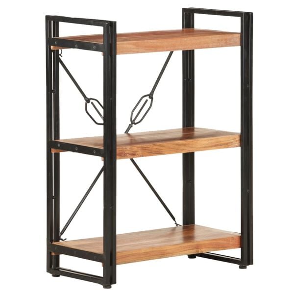 vidaXL Bookcase Natural Wood Solid Acacia Wood, Powder-Coated Steel Medium