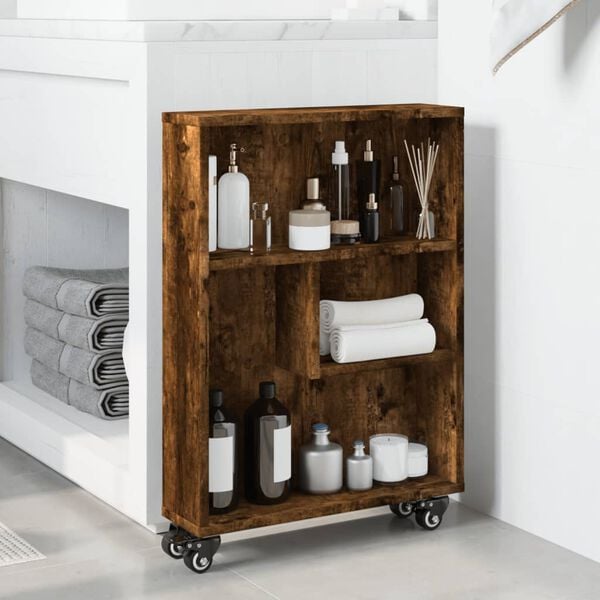 vidaXL Narrow Storage Cart Smoked Oak Engineered Wood 18.9 x 5.1 x 26.8 in