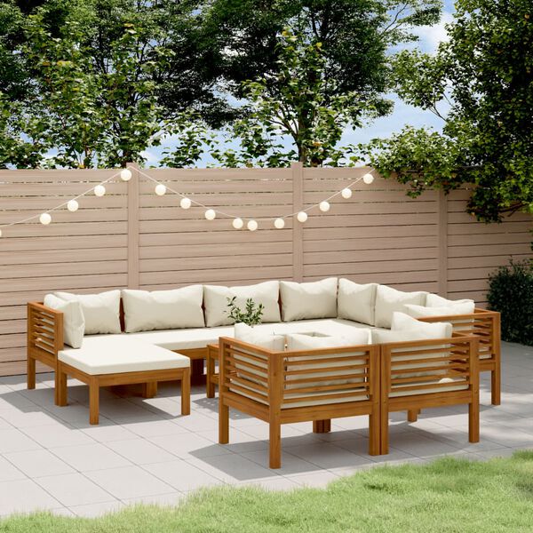 vidaXL Garden Lounge Set Cream cushions with natural wood finish