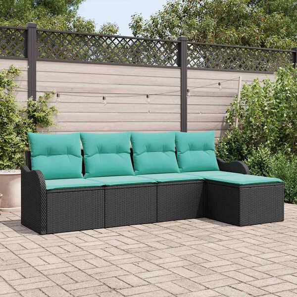 vidaXL Garden Sofa Set 5 pcs Black Poly Rattan