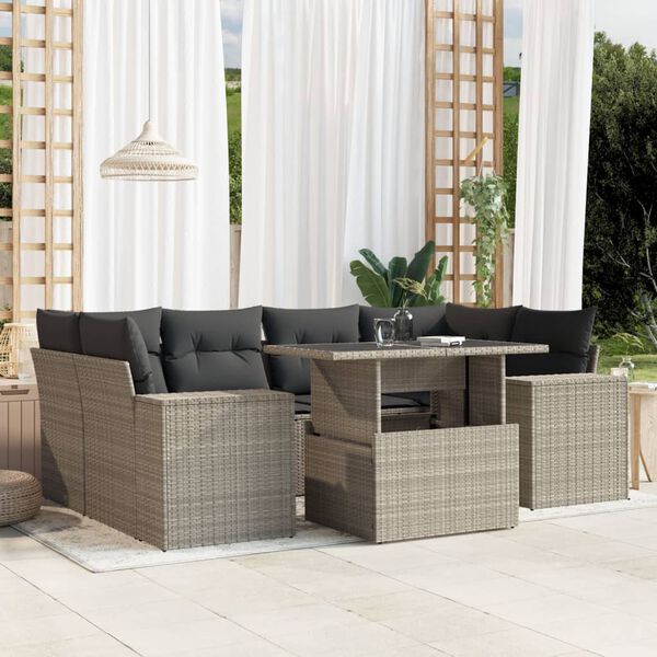 vidaXL Garden Sofa Set Light Grey PE Rattan 7 Piece Set Modular