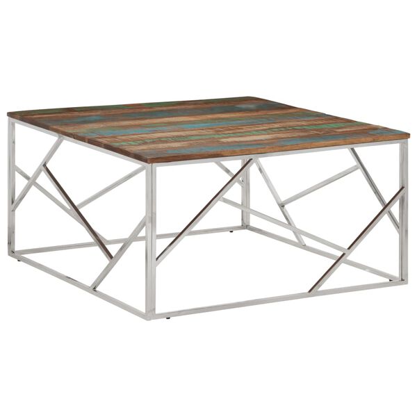 vidaXL Coffee Table Silver Stainless steel, solid reclaimed wood Medium