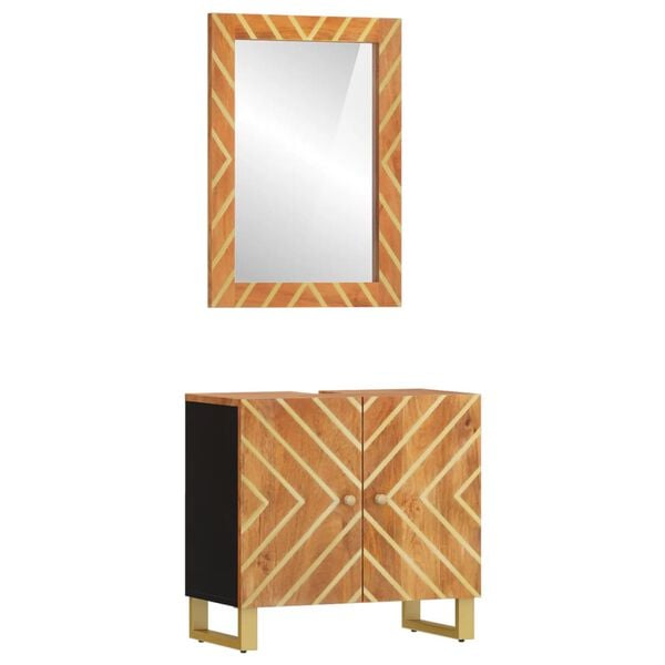 vidaXL 2 Piece Bathroom Cabinet Set Brown and Black Solid Wood Mango