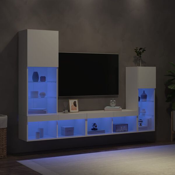 vidaXL TV Wall Unit White Engineered wood, Glass Medium Modular