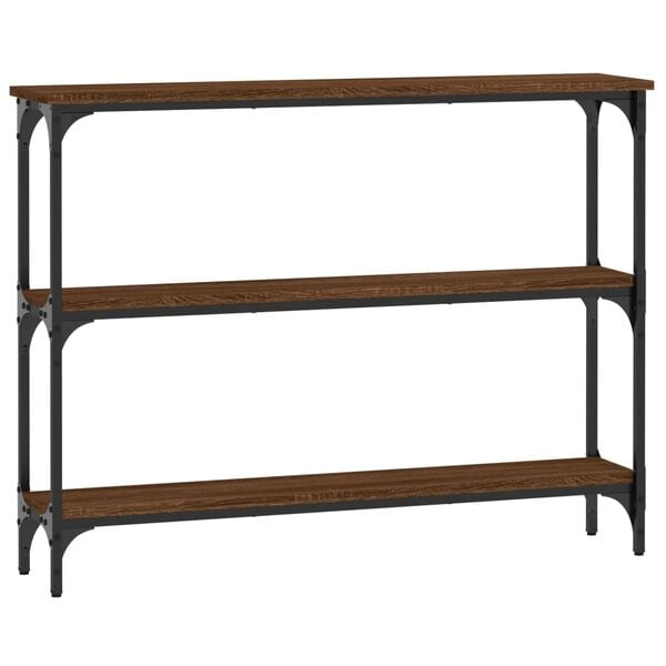 vidaXL Console Table Brown Oak Engineered wood, metal 39.4 x 8.9 x 29.5 in