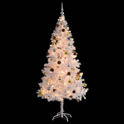 vidaXL Artificial Pre-lit Christmas Tree with Baubles White 6 ft