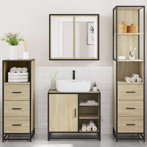 vidaXL Bathroom Furniture Set Sonoma Oak Engineered wood, metal Full Set