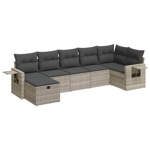 vidaXL Garden Sofa Set Light Grey PE Rattan, Powder-Coated Steel, Polyester