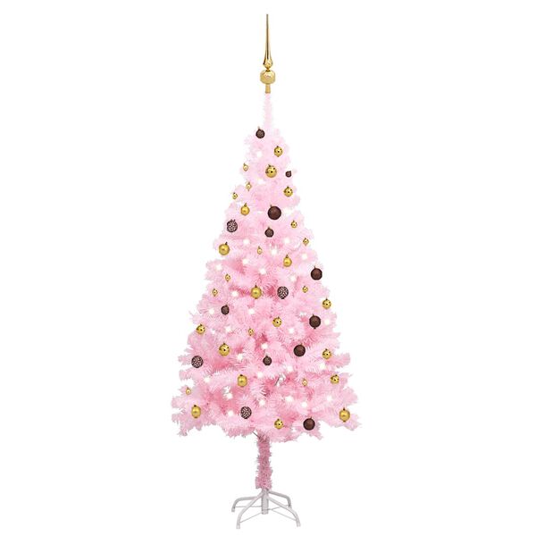 vidaXL Artificial Pre-lit Christmas Tree with Ball Set Pink 82.7" PVC