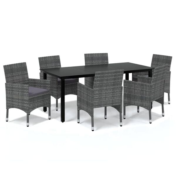 vidaXL Dining Set Grey PE Rattan 7-piece Durable Dining Set