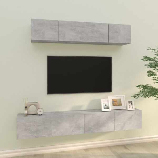 vidaXL TV Cabinet Set Set of 4 Concrete Grey Engineered Wood Medium