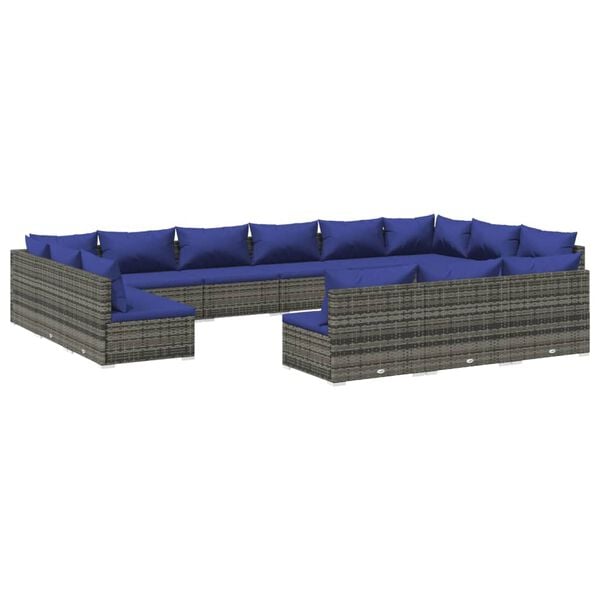 vidaXL Garden Lounge Set Gray PE rattan, powder-coated steel, plastic