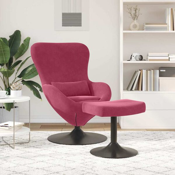 vidaXL Egg Chair with Footstool Wine Red 24.80 x 28.74 x 35.43 in