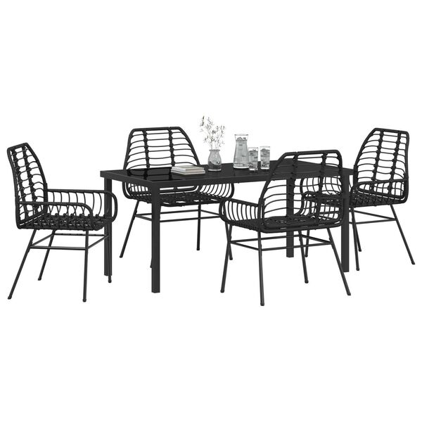 vidaXL Garden Dining Set 5 pcs Black poly rattan