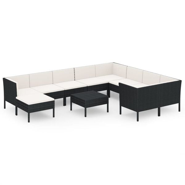 vidaXL Garden Lounge Set Black and Cream White