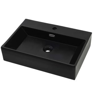 vidaXL Basin with Faucet Hole Ceramic Black 23.8"x16.7"x5.7"