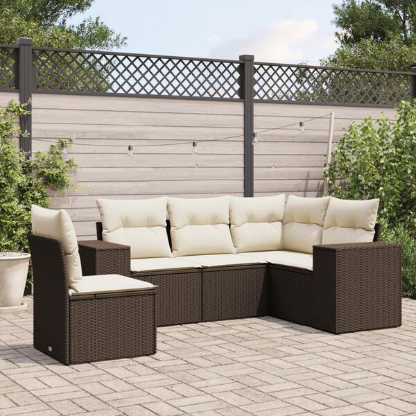 vidaXL Garden Sofa Set Brown PE rattan Large Adjustable Feet