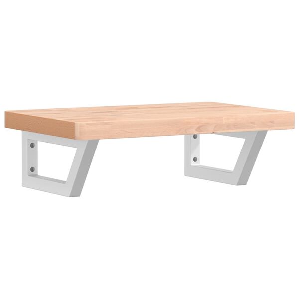 vidaXL Basin Shelf Beech wood and white Solid beech wood and steel