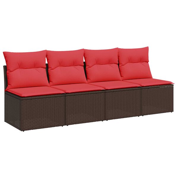 vidaXL Garden Sofa with Cushion Brown 227 x 62 x 69 cm Poly Rattan