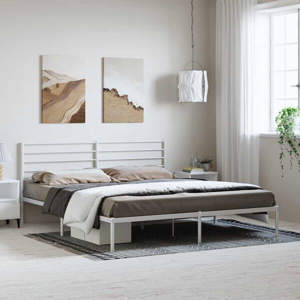 vidaXL Bed Frame White Steel Double Bed Bed Frame Rectangular