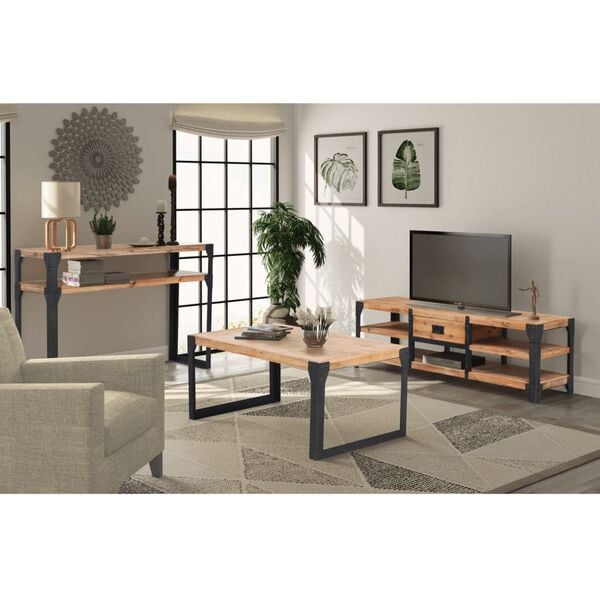 vidaXL Living Room Furniture Set Brown and Black Solid Acacia Wood and Steel